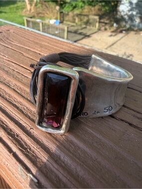 Silver Cuff Bracelet with Rectangular Deep Garnet Stone Silpada